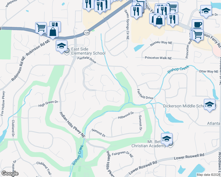 map of restaurants, bars, coffee shops, grocery stores, and more near 4069 Audubon Drive in Marietta
