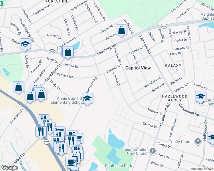 map of restaurants, bars, coffee shops, grocery stores, and more near 7229 Holloway Road in Columbia