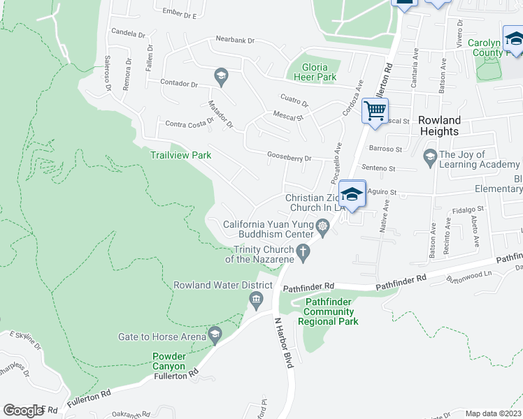 map of restaurants, bars, coffee shops, grocery stores, and more near 17954 Sunrise Drive in Rowland Heights