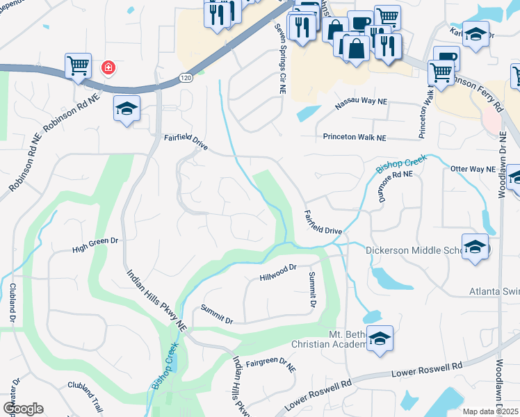 map of restaurants, bars, coffee shops, grocery stores, and more near 906 Pritchard Place Northeast in Marietta