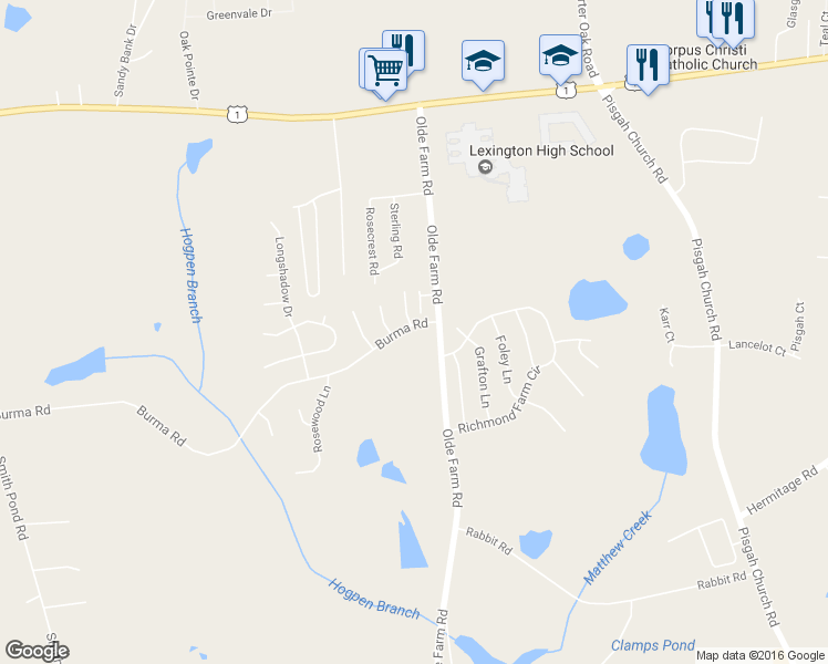 map of restaurants, bars, coffee shops, grocery stores, and more near 111 Burma Road in Lexington