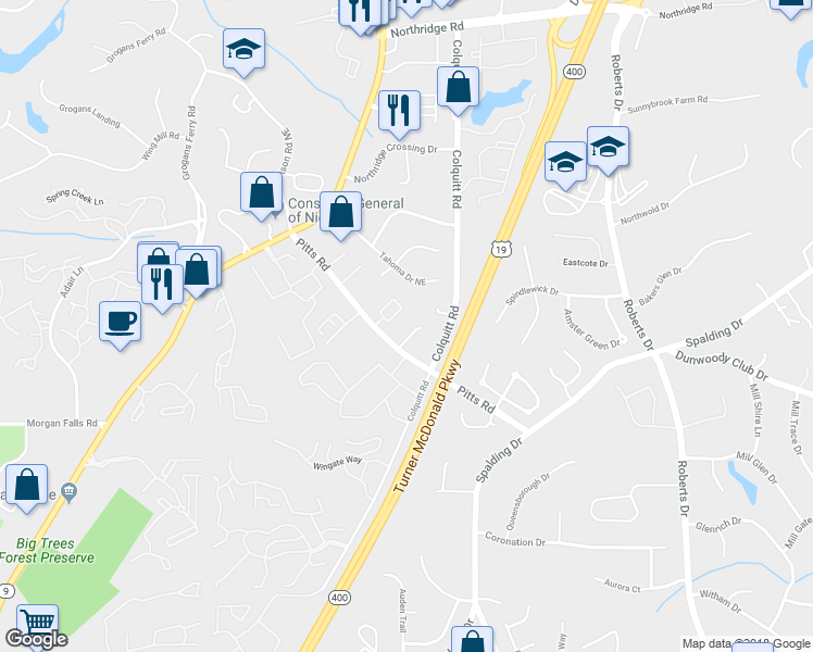 map of restaurants, bars, coffee shops, grocery stores, and more near 7922 Briar Villa Place in Atlanta