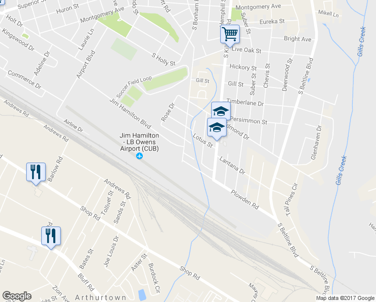map of restaurants, bars, coffee shops, grocery stores, and more near 3607 Hydrangea Street in Columbia