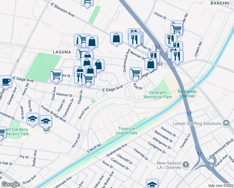 map of restaurants, bars, coffee shops, grocery stores, and more near 7004 Gage Avenue in Bell Gardens