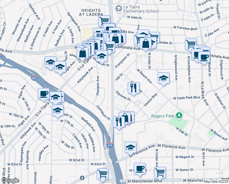 map of restaurants, bars, coffee shops, grocery stores, and more near 7050 La Cienega Boulevard in Los Angeles