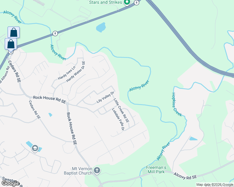 map of restaurants, bars, coffee shops, grocery stores, and more near 1960 Lily Valley Drive in Lawrenceville