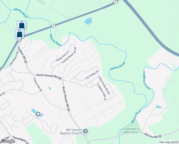 map of restaurants, bars, coffee shops, grocery stores, and more near 1730 Lily Valley Drive in Lawrenceville