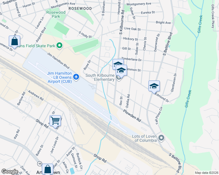 map of restaurants, bars, coffee shops, grocery stores, and more near 1510 Hibiscus Street in Columbia