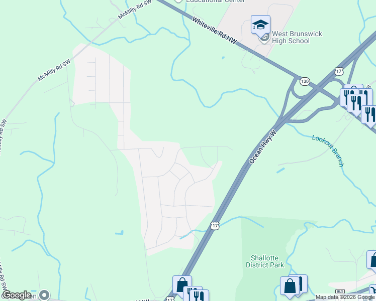 map of restaurants, bars, coffee shops, grocery stores, and more near in Shallotte