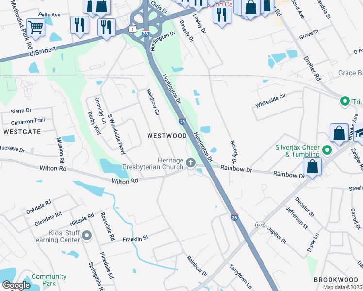 map of restaurants, bars, coffee shops, grocery stores, and more near 525 Dawn Drive in West Columbia