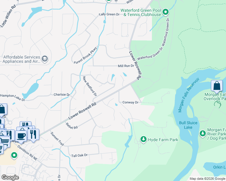 map of restaurants, bars, coffee shops, grocery stores, and more near 914 Forest Pond Drive in Marietta
