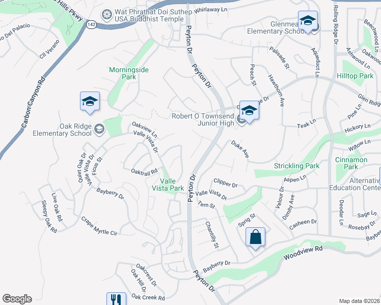 map of restaurants, bars, coffee shops, grocery stores, and more near 15480 Painter Drive in Chino Hills