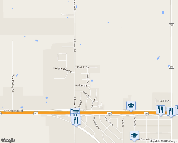 map of restaurants, bars, coffee shops, grocery stores, and more near 2 Brandon Court in Iowa Park