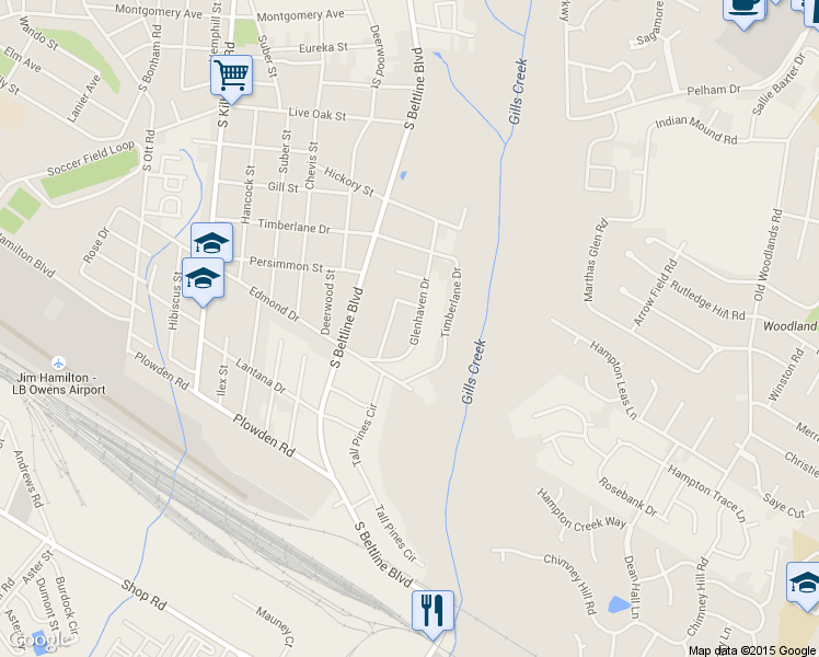 map of restaurants, bars, coffee shops, grocery stores, and more near 1321 Glenhaven Dr in Columbia