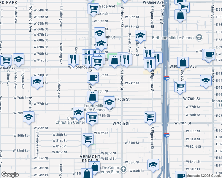 map of restaurants, bars, coffee shops, grocery stores, and more near in Los Angeles County