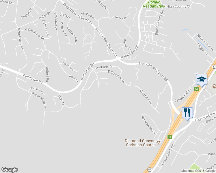 map of restaurants, bars, coffee shops, grocery stores, and more near 20344 Rimview Place in Walnut