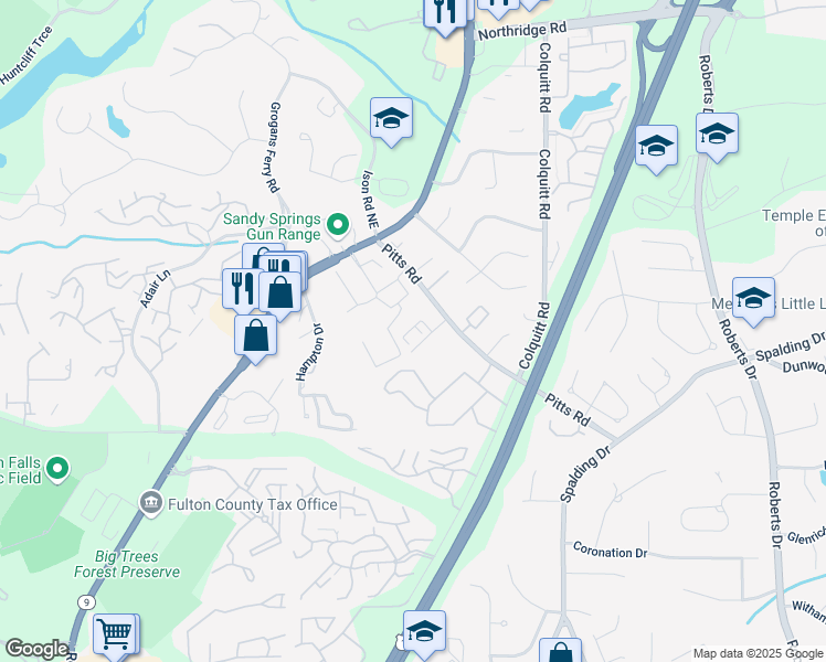 map of restaurants, bars, coffee shops, grocery stores, and more near 925 Telfair Close in Sandy Springs