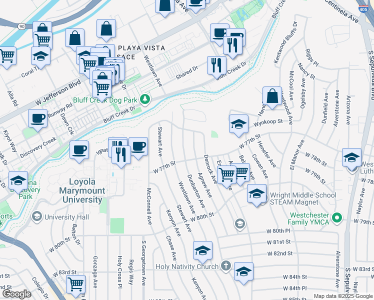 map of restaurants, bars, coffee shops, grocery stores, and more near 7530 Dunbarton Ave in Los Angeles
