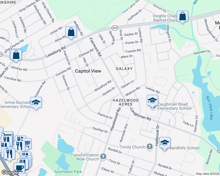 map of restaurants, bars, coffee shops, grocery stores, and more near 1735 Sandra Drive in Columbia