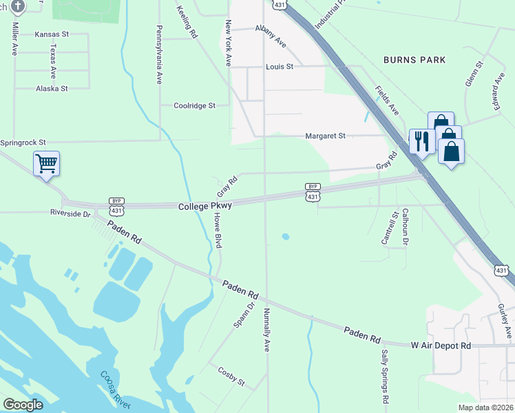 map of restaurants, bars, coffee shops, grocery stores, and more near 701 Nunnally Avenue in Gadsden