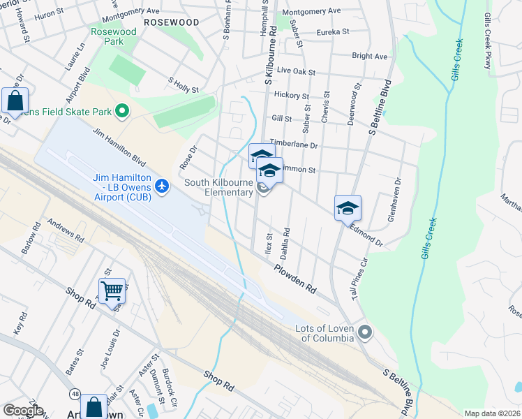map of restaurants, bars, coffee shops, grocery stores, and more near 1447 Ilex Street in Columbia