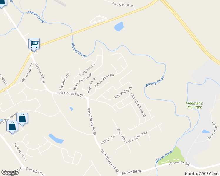 map of restaurants, bars, coffee shops, grocery stores, and more near Lily Valley Drive in Lawrenceville