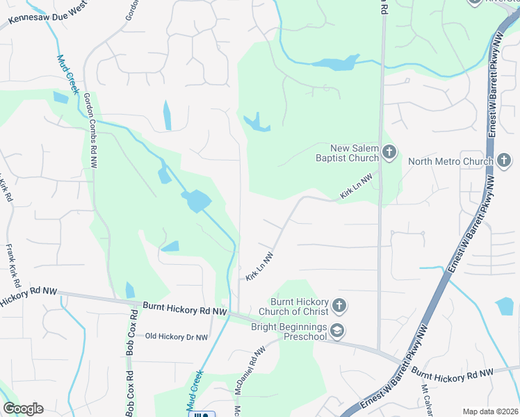 map of restaurants, bars, coffee shops, grocery stores, and more near 2530 Kirk Pointe Cove Northwest in Kennesaw