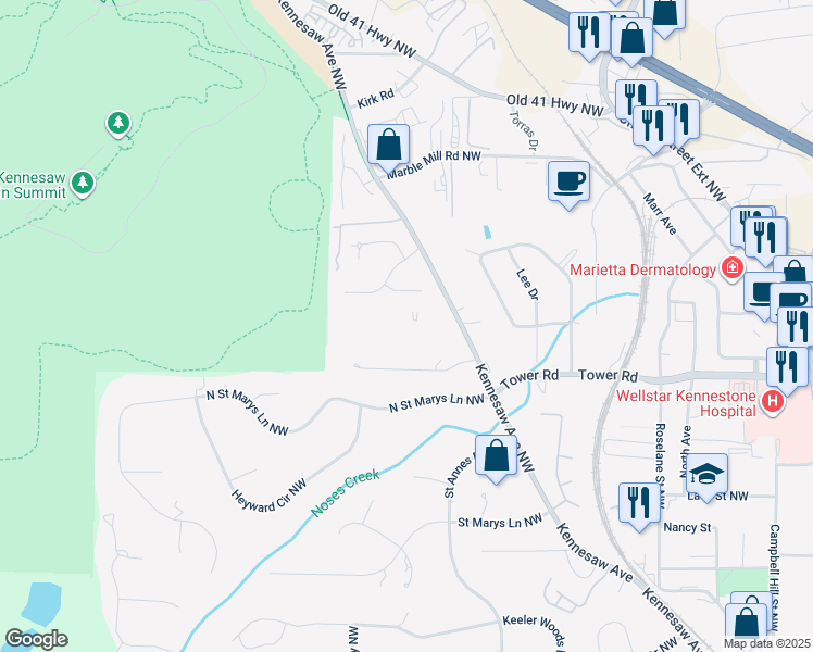 map of restaurants, bars, coffee shops, grocery stores, and more near 811 Kennesaw Avenue in Marietta
