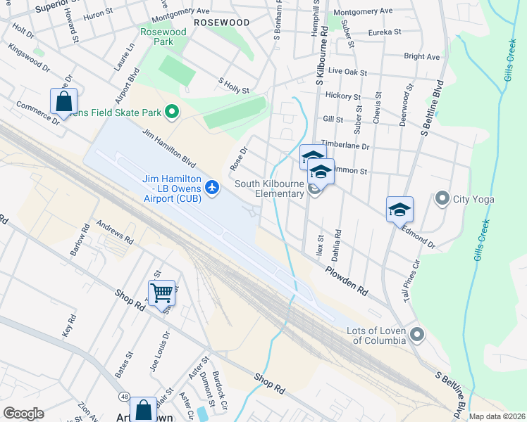 map of restaurants, bars, coffee shops, grocery stores, and more near 3607 Hydrangea Street in Columbia