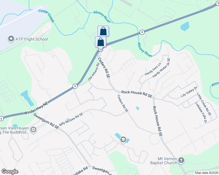 map of restaurants, bars, coffee shops, grocery stores, and more near 1460 Cedars Road in Lawrenceville