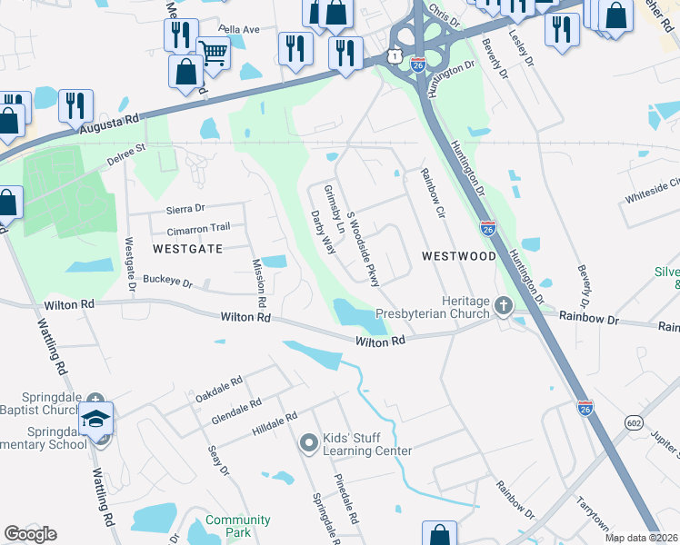 map of restaurants, bars, coffee shops, grocery stores, and more near 216 Darby Way in West Columbia