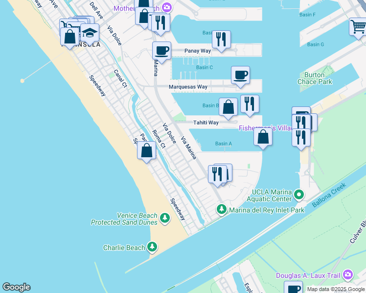 map of restaurants, bars, coffee shops, grocery stores, and more near 311 Bora Bora Way in Marina del Rey