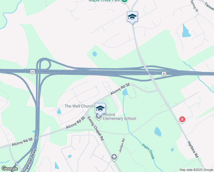 map of restaurants, bars, coffee shops, grocery stores, and more near 2213 Alcovy Road Southeast in Dacula