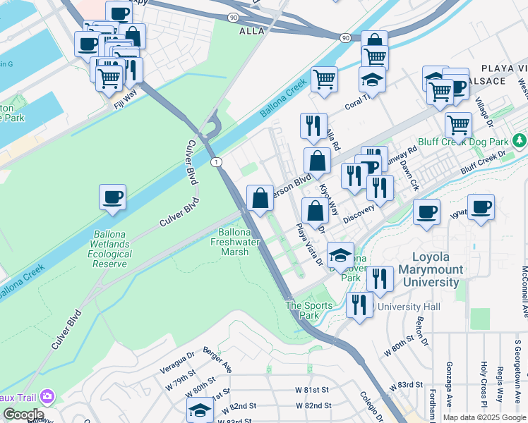 map of restaurants, bars, coffee shops, grocery stores, and more near in Los Angeles