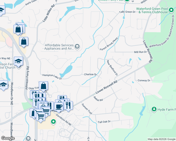 map of restaurants, bars, coffee shops, grocery stores, and more near 921 Richmond Hill Drive in Marietta