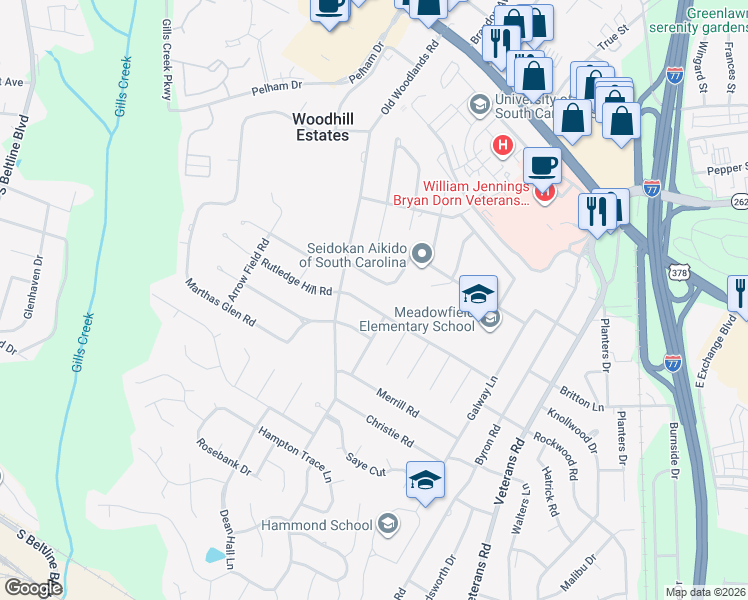 map of restaurants, bars, coffee shops, grocery stores, and more near 6221 Macon Road in Columbia