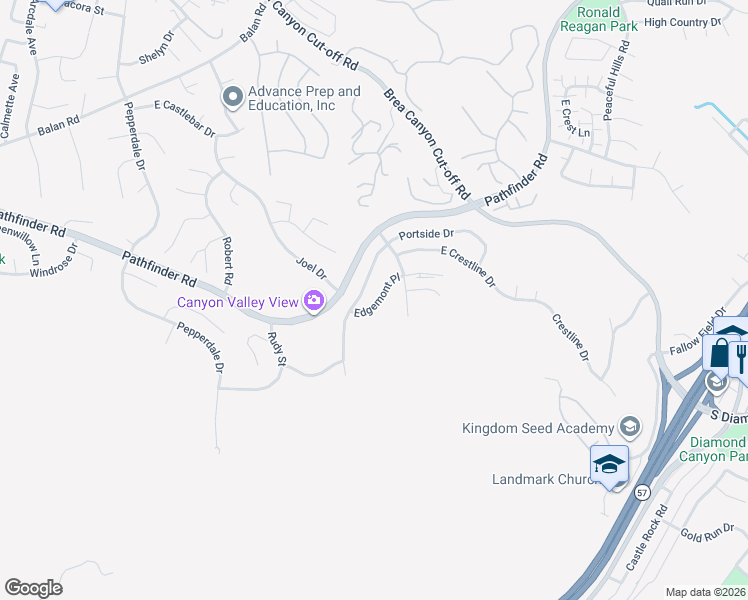 map of restaurants, bars, coffee shops, grocery stores, and more near 20233 Edgemont Place in Walnut