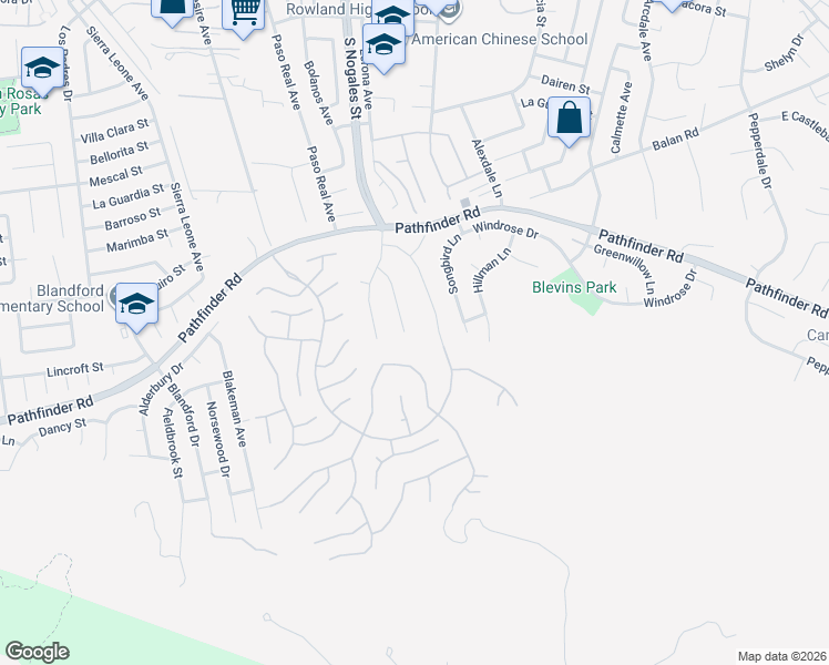 map of restaurants, bars, coffee shops, grocery stores, and more near 2386 Routh Drive in Rowland Heights