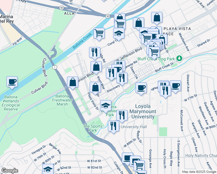 map of restaurants, bars, coffee shops, grocery stores, and more near in Los Angeles
