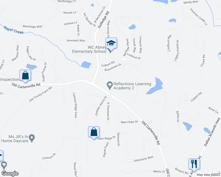 map of restaurants, bars, coffee shops, grocery stores, and more near 4747 Old Cartersville Road in Dallas
