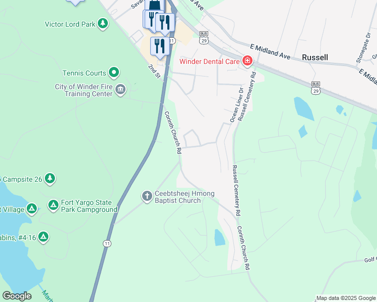 map of restaurants, bars, coffee shops, grocery stores, and more near 1609 Colton Landing Road in Winder