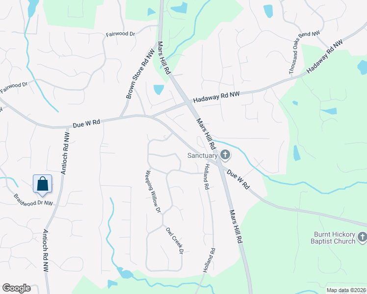 map of restaurants, bars, coffee shops, grocery stores, and more near 5601 Due West Road Northwest in Powder Springs