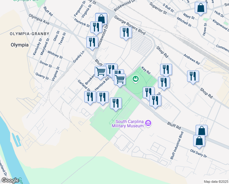 map of restaurants, bars, coffee shops, grocery stores, and more near 19 South Carolina 48 in Columbia