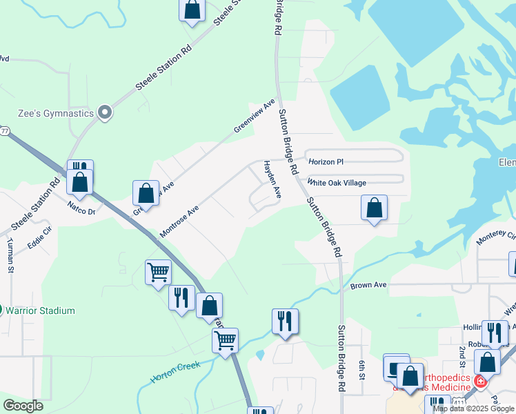 map of restaurants, bars, coffee shops, grocery stores, and more near 333 Autumnwood Lane in Rainbow City