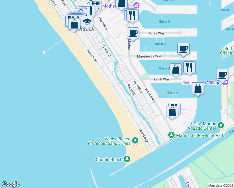 map of restaurants, bars, coffee shops, grocery stores, and more near 4403 Ocean Front Walk in Marina del Rey