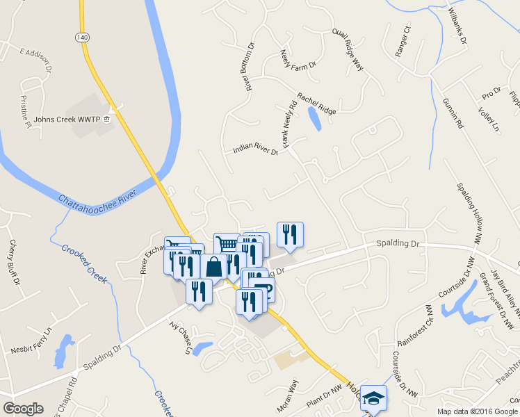 map of restaurants, bars, coffee shops, grocery stores, and more near 6255 Broomsedge Trail Northwest in Norcross