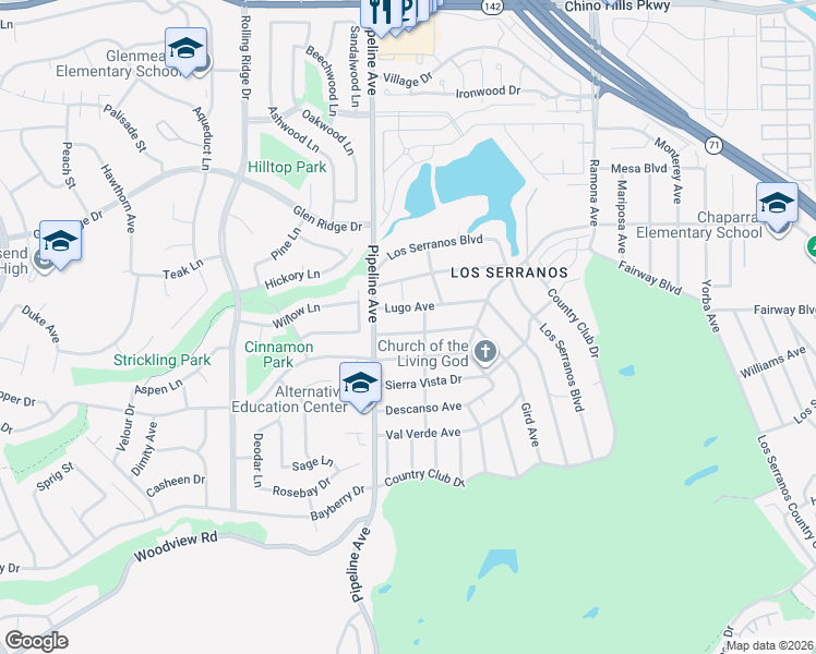 map of restaurants, bars, coffee shops, grocery stores, and more near 4146 Gird Avenue in Chino Hills