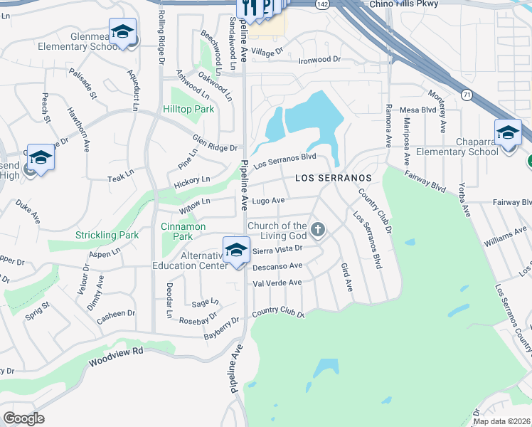 map of restaurants, bars, coffee shops, grocery stores, and more near 4146 Gird Avenue in Chino Hills