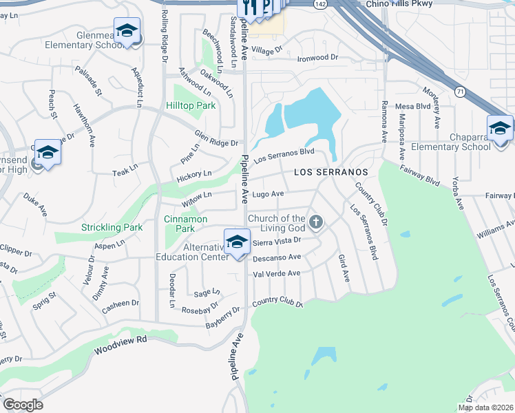 map of restaurants, bars, coffee shops, grocery stores, and more near 4146 Gird Avenue in Chino Hills
