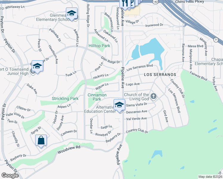 map of restaurants, bars, coffee shops, grocery stores, and more near 4000 Aspen Lane in Chino Hills